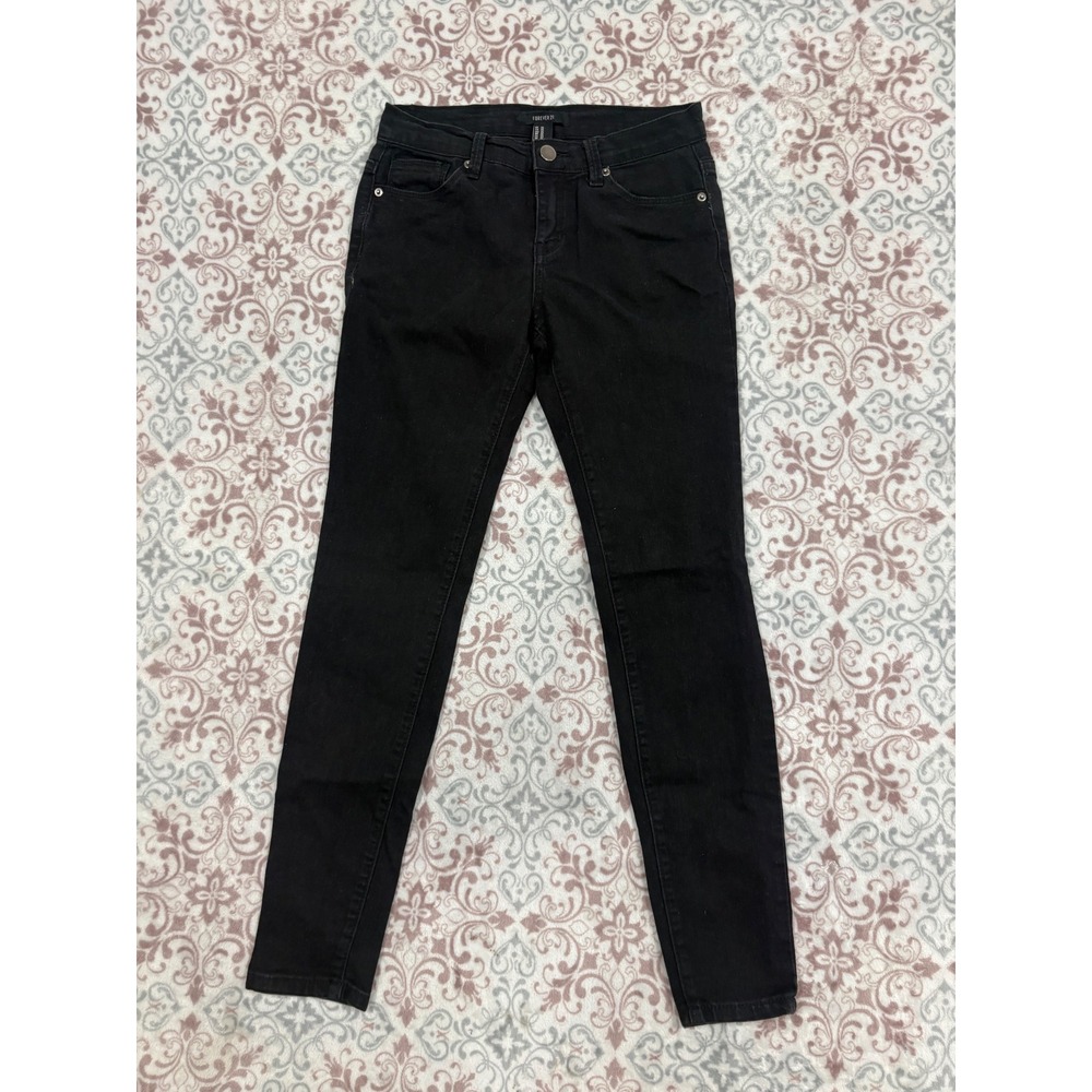 Forever 21 Womens Black Skinny Jeans Size 25 Mid Rise Stretch Denim Pants
